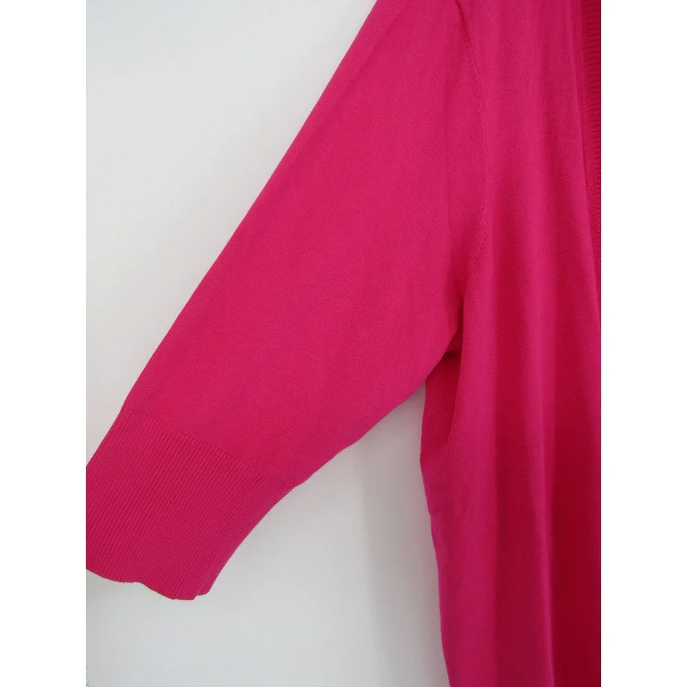 Laura Ashley Cardigan 3X Pink Open Front 3/4 Sleeve Ribbed Knit Minimal Layer